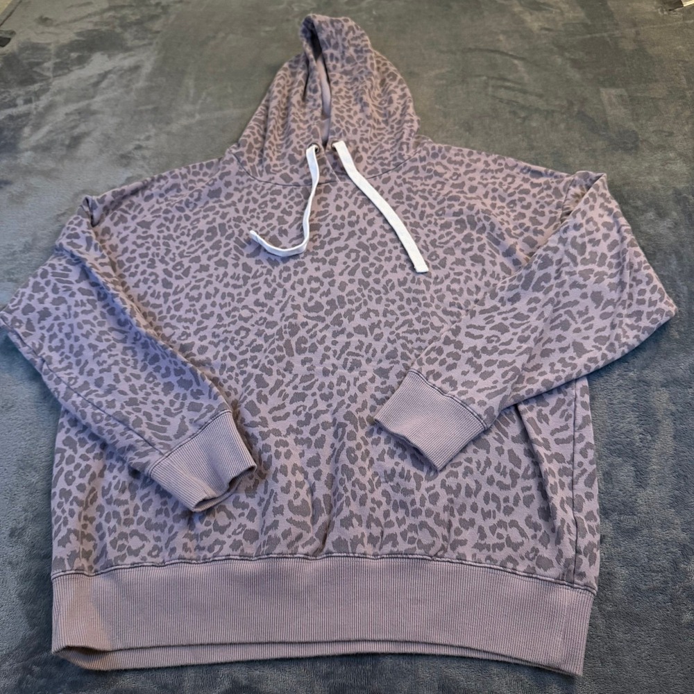 Buffalo David Bitton Leopard Hoodie Womens Medium Purple Animal Print Pullover